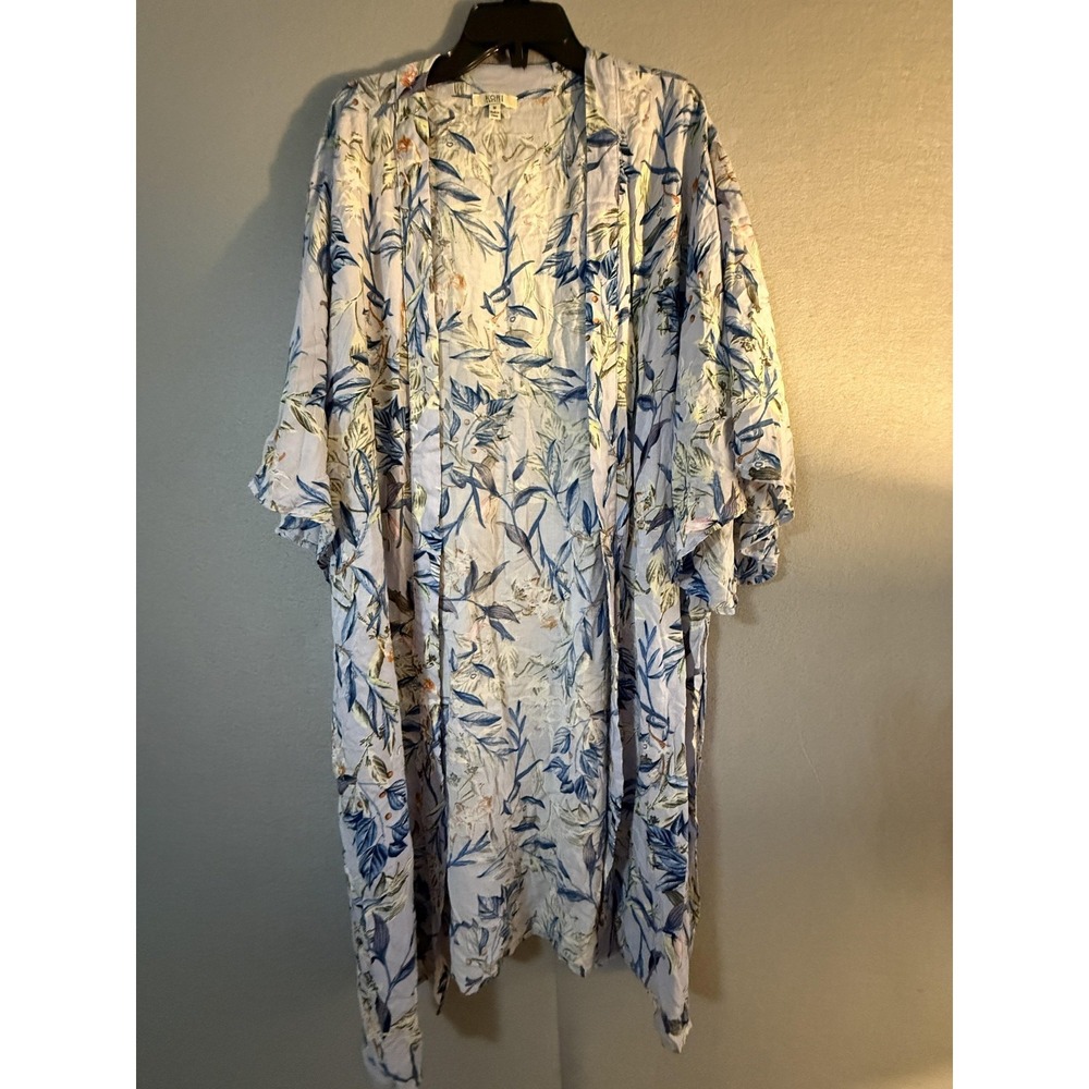 Kori America Kimono Jacket Womens Medium Blue Floral Open Front Lightweight Boho